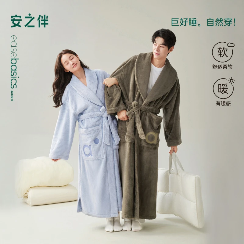 安之伴【巨保暖】雪花绒冬季新款情侣睡袍女款加绒加厚男士浴袍晨袍