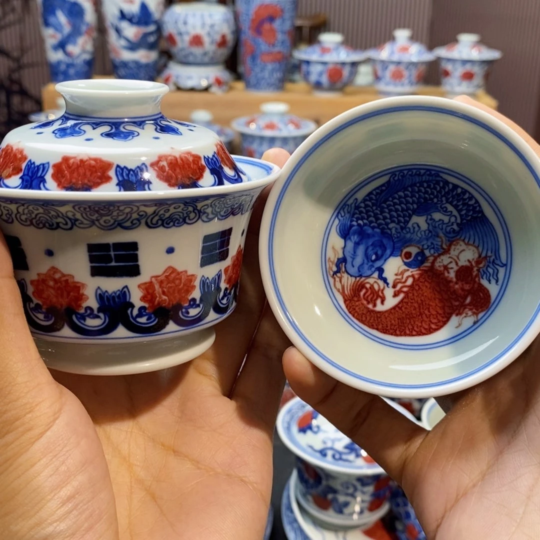 屹朴堂同款乾坤八卦鱼两件套手绘原矿