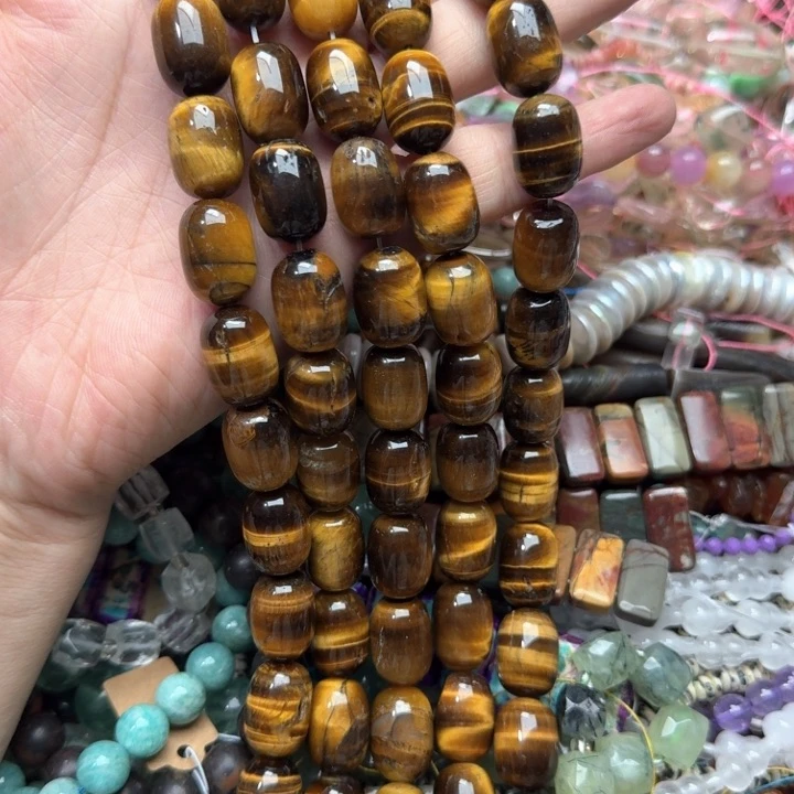 未镶嵌玛瑙/玉髓珠宝半成品一条13x17mm黄虎桶珠