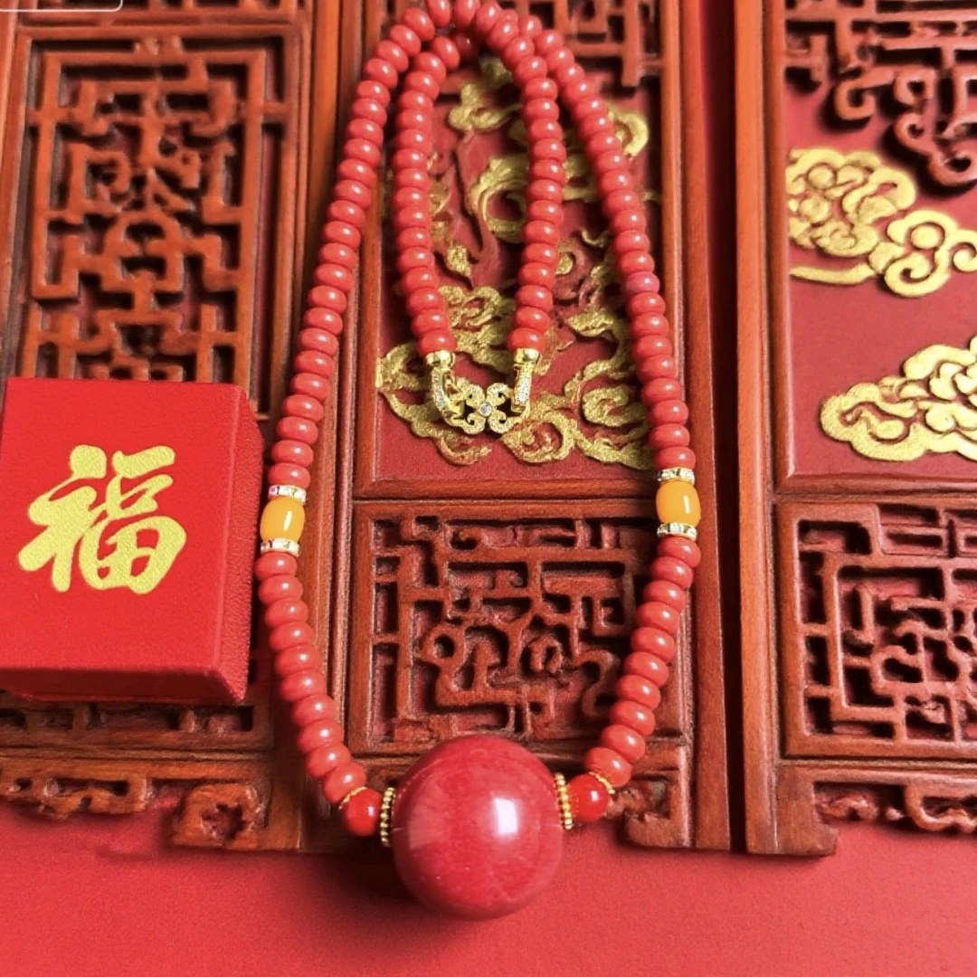 精品红色设计款30mm锁骨珠项链186