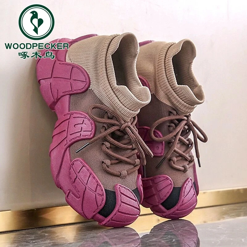 啄木鸟袜子鞋女2025新款春季飞织网面运动鞋八爪鱼椰子鞋女士百搭