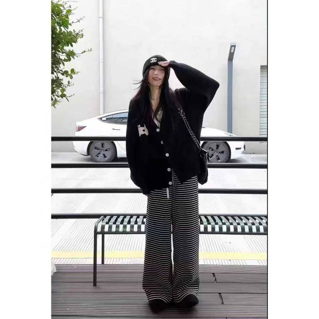 HUOHUO美式条纹松弛宽松直筒阔腿裤AKZ382