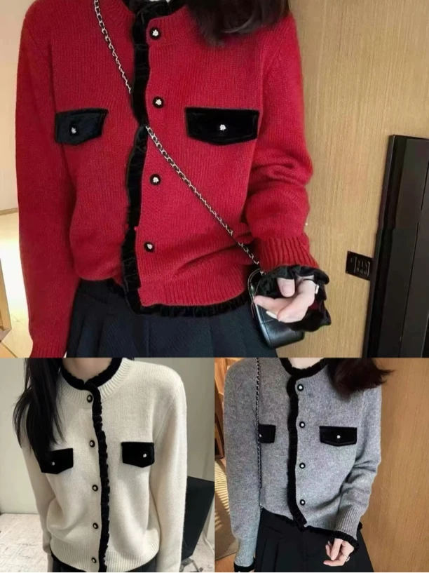 【W_ting】2025新品岁岁生安花边羊毛开衫12295