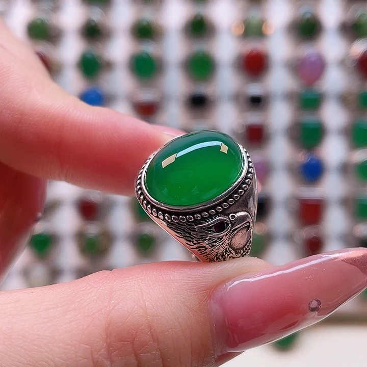 玛瑙/玉髓戒指银S925镶嵌