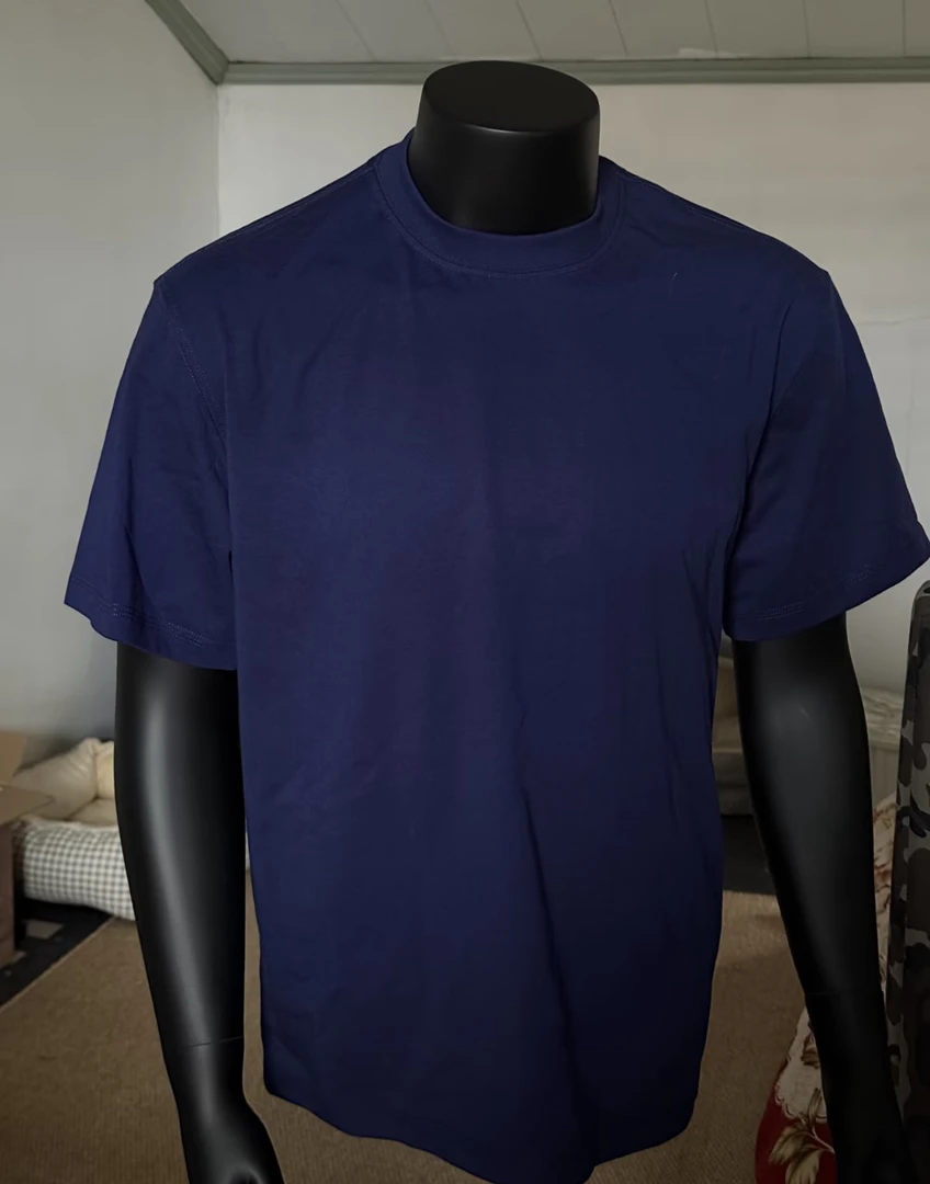 短袖落肩袖夏季修身型T恤圆领藏青蓝色