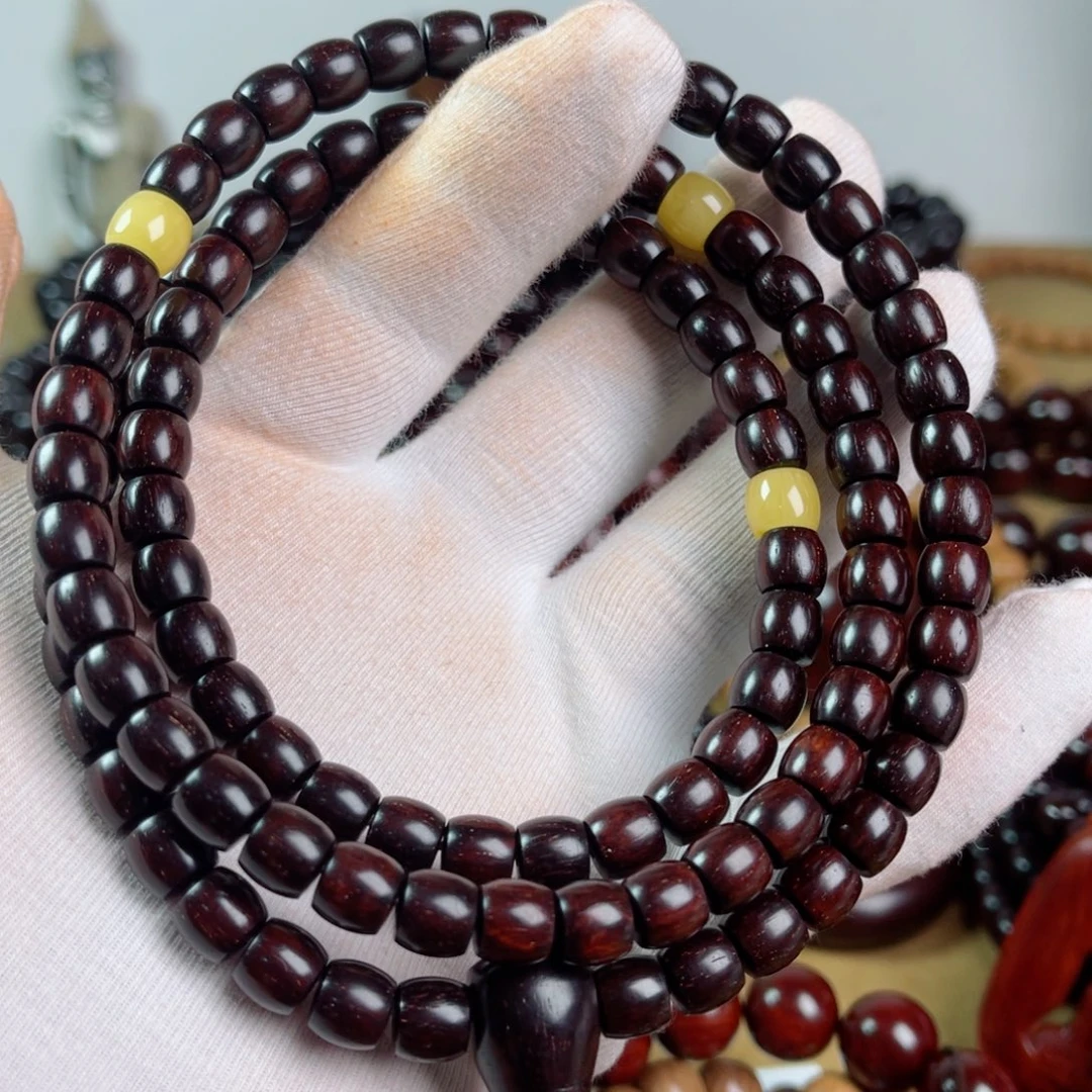 手串/手链小叶紫檀7.3/8直切高油密小满星配蜜蜡