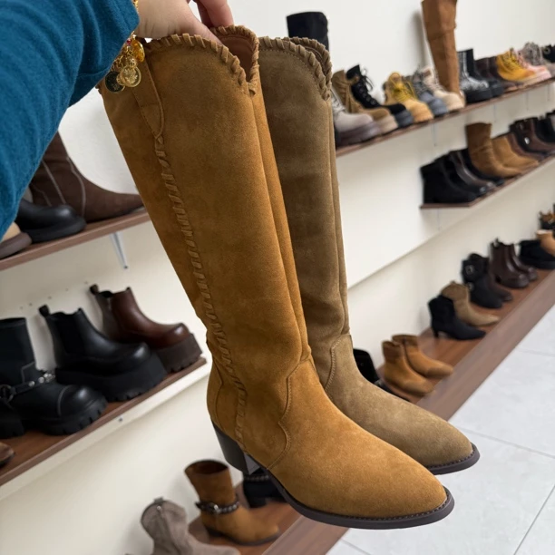2509时装靴过膝牛仔靴圆头高筒靴长筒骑士女靴粗跟