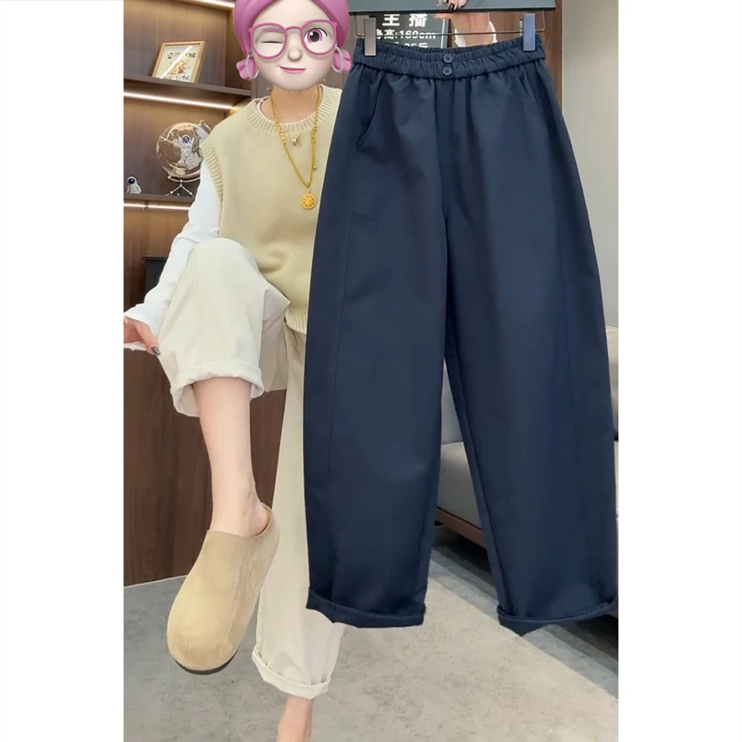 艾塔莉早秋女新款简约休闲裤宽松纯色阔腿裤三色萝卜裤垂感哈伦裤