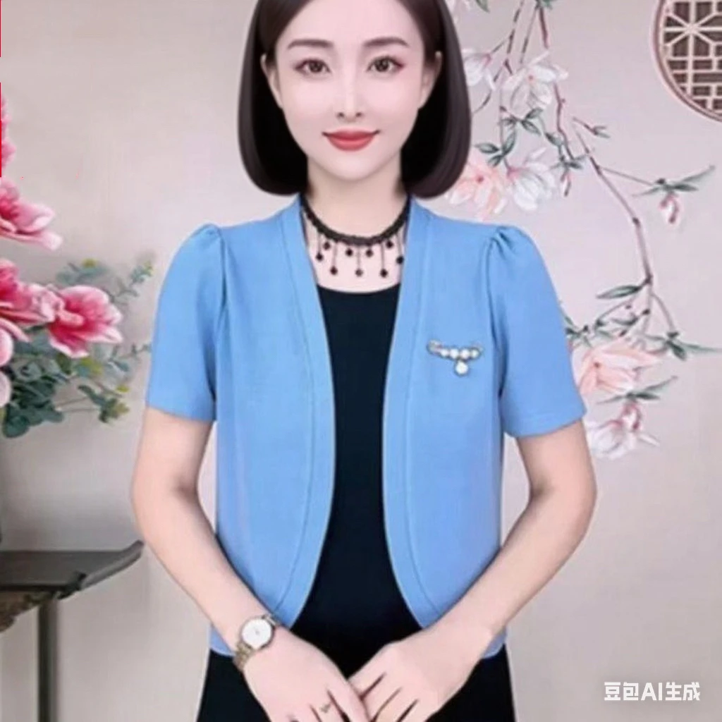 【66送胸针】夏季薄款披肩上衣短款时尚百搭开衫短袖外套
