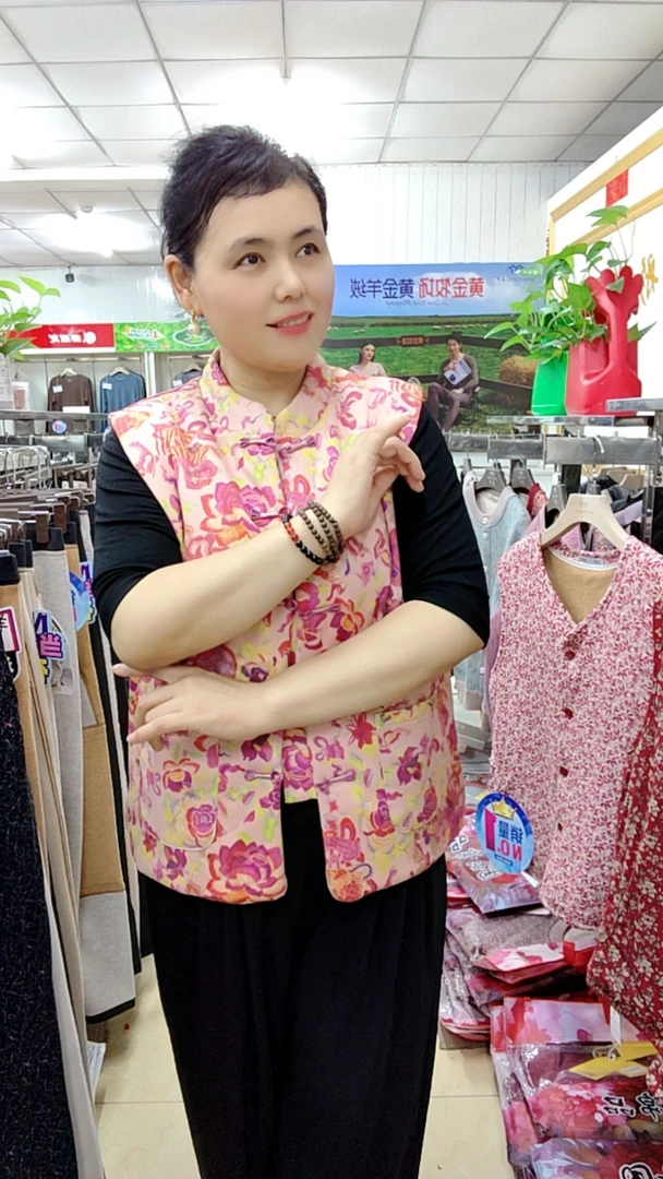 马夹6327新国韵拼接中式印花简约风国风提花透气上衣唐状棉马甲