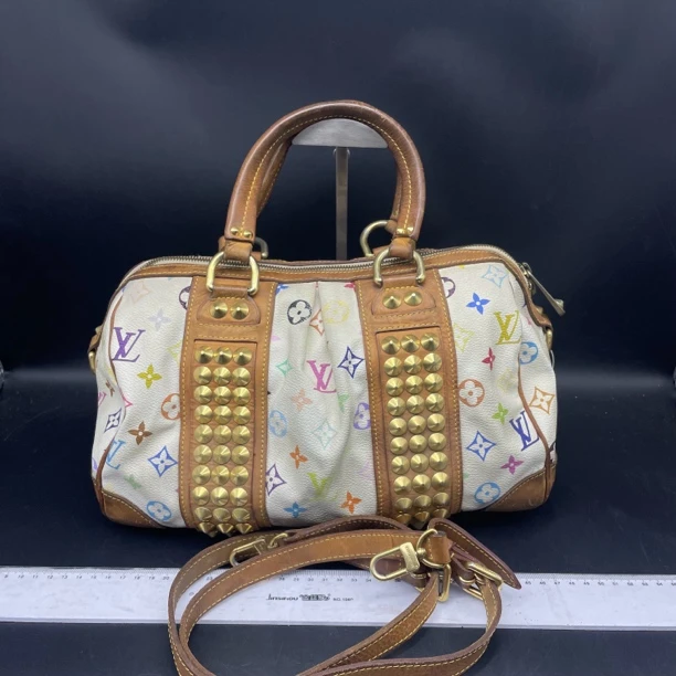 95新 LouisVuitton/路易威登 白三彩铆钉手提斜挎/14259