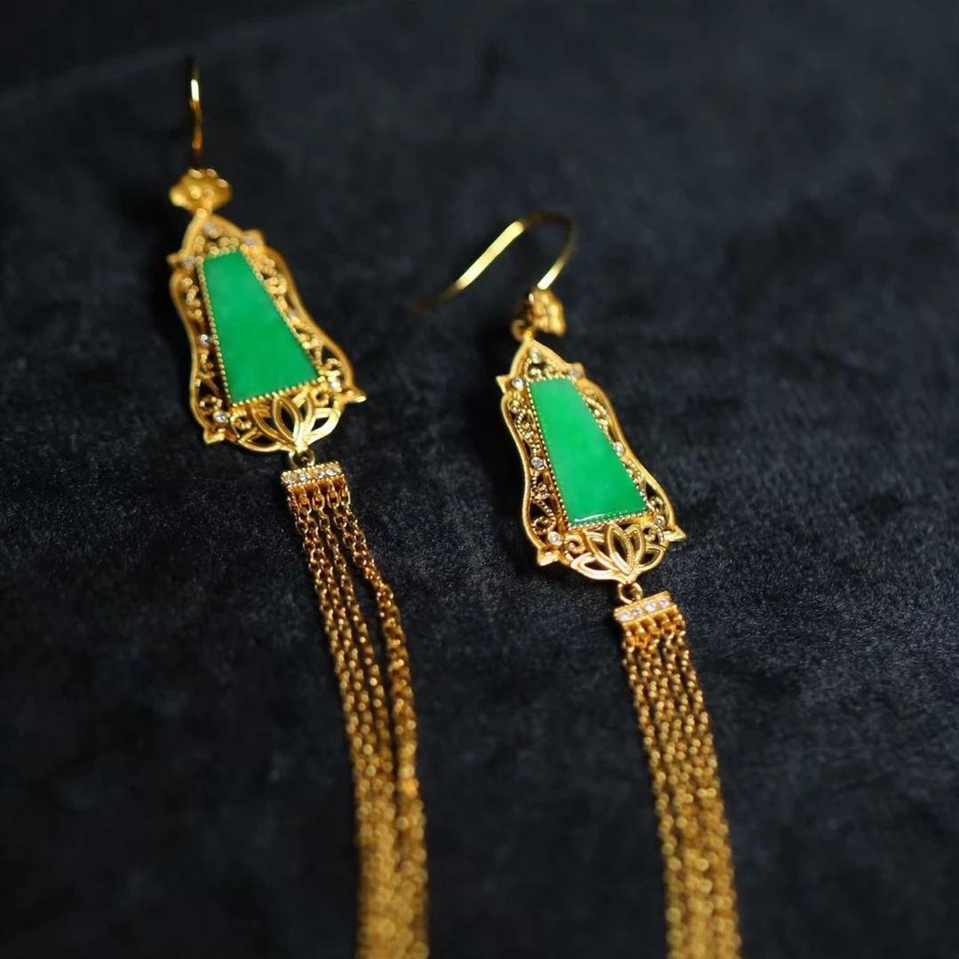 18k金翡翠流苏耳坠XRZ