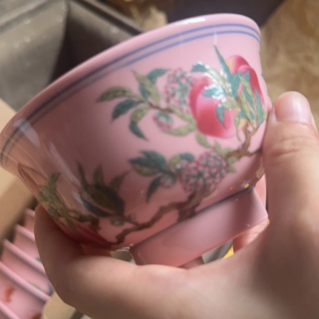 景德镇陶瓷寿桃米饭碗茶碗