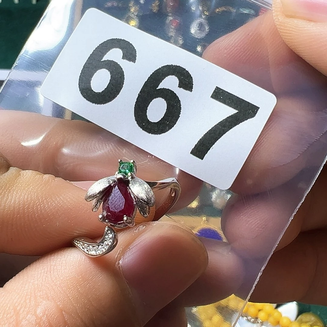 红宝石戒指银S925镶嵌y*m