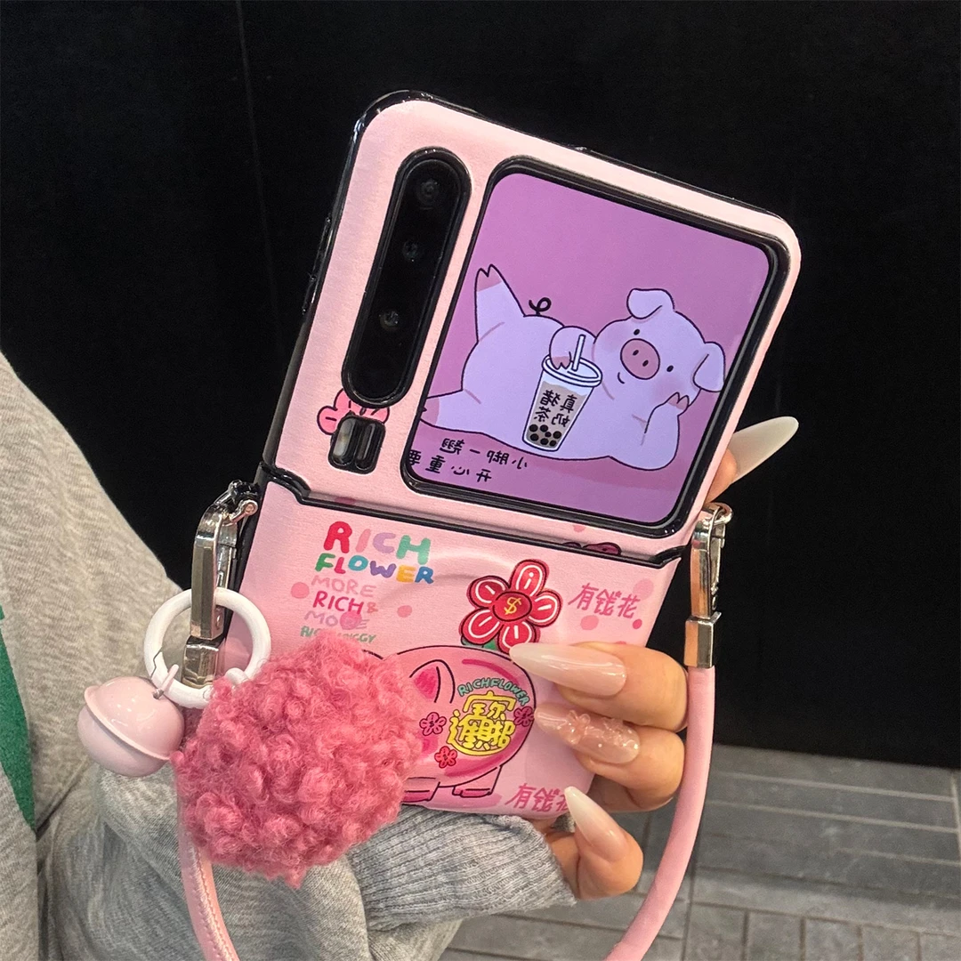 适用华为purax典藏版手机壳粉色皮质pocket2有钱花存钱罐粉色小猪