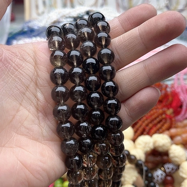 玛瑙/玉髓珠宝半成品未镶嵌一条10mm左右茶晶珠