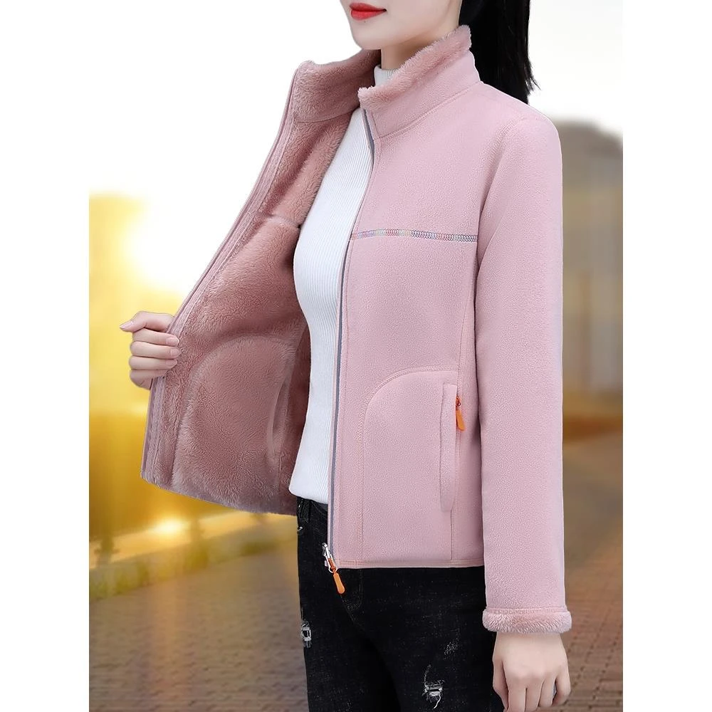 双面绒短外套女2025新款秋冬加绒加厚冬装摇粒绒保暖珊瑚绒抓绒衣