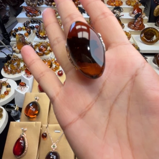 随***安银S925镶嵌琥珀裸石缅甸植物珀