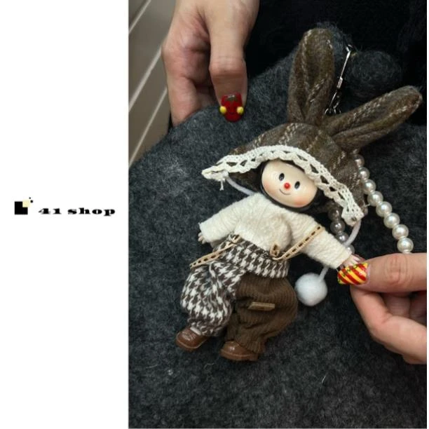 B无编号  咖色千鸟格双拼背带裤多妹儿包挂