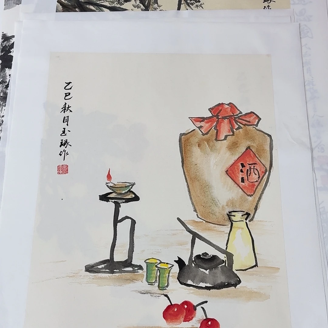国画四尺三开手绘作品