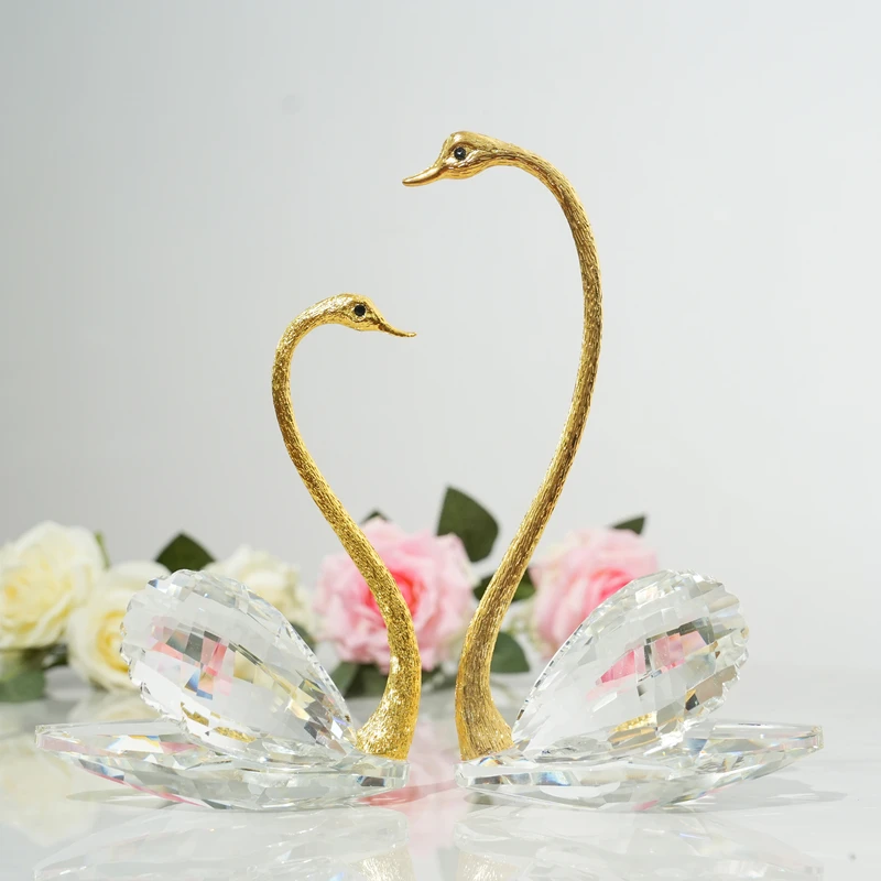 k9水晶雅典娜白水晶天鹅摆件客厅玄关摆高档轻奢欧式珐琅彩创意
