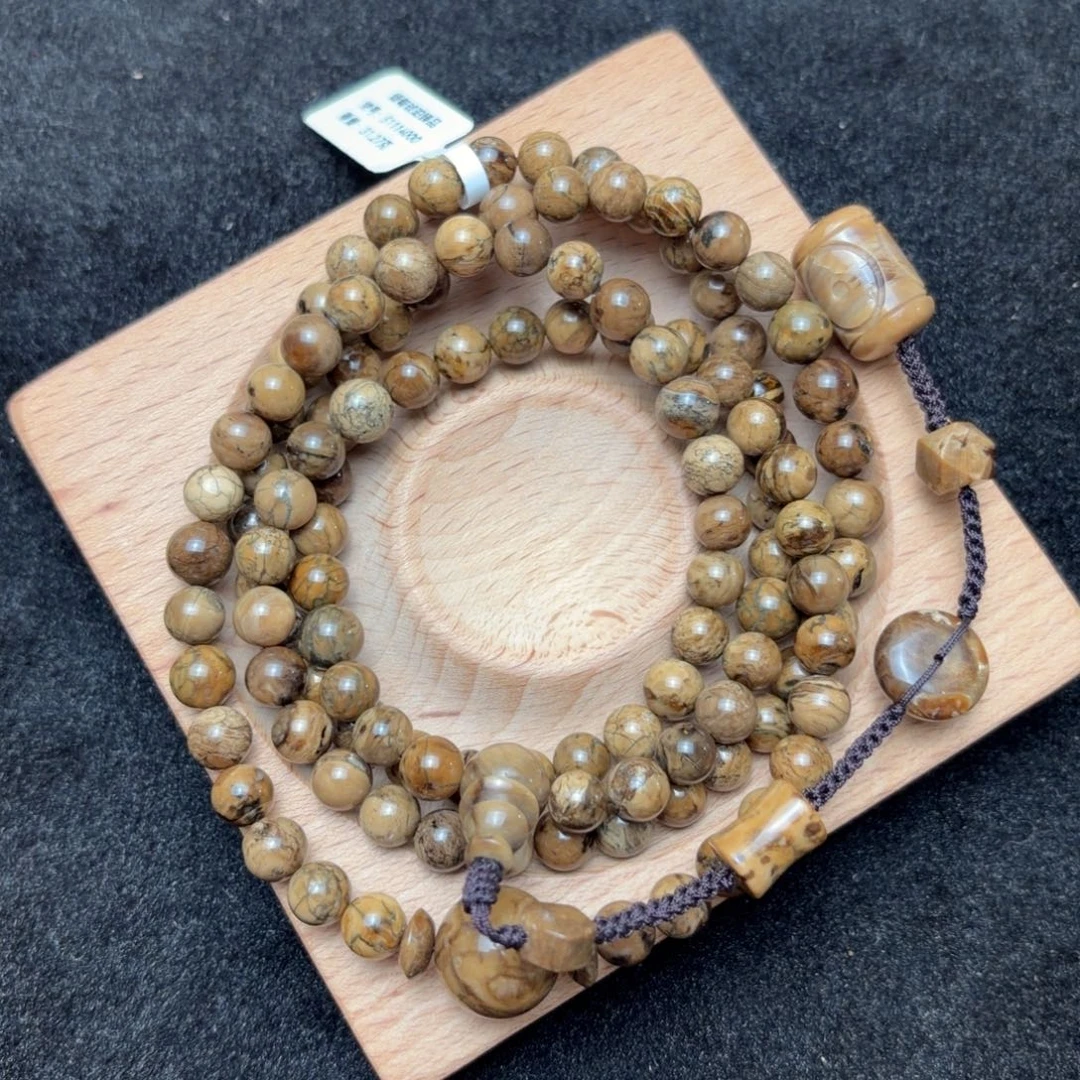 琥珀未镶嵌珠宝奇石7mm奶咖朝珠设计款