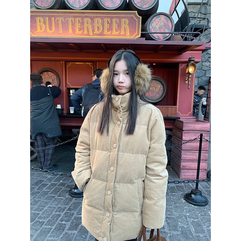 王少女YOKLASS 【清清】卡其色灯芯绒中长款外套加厚上衣Y28732S44