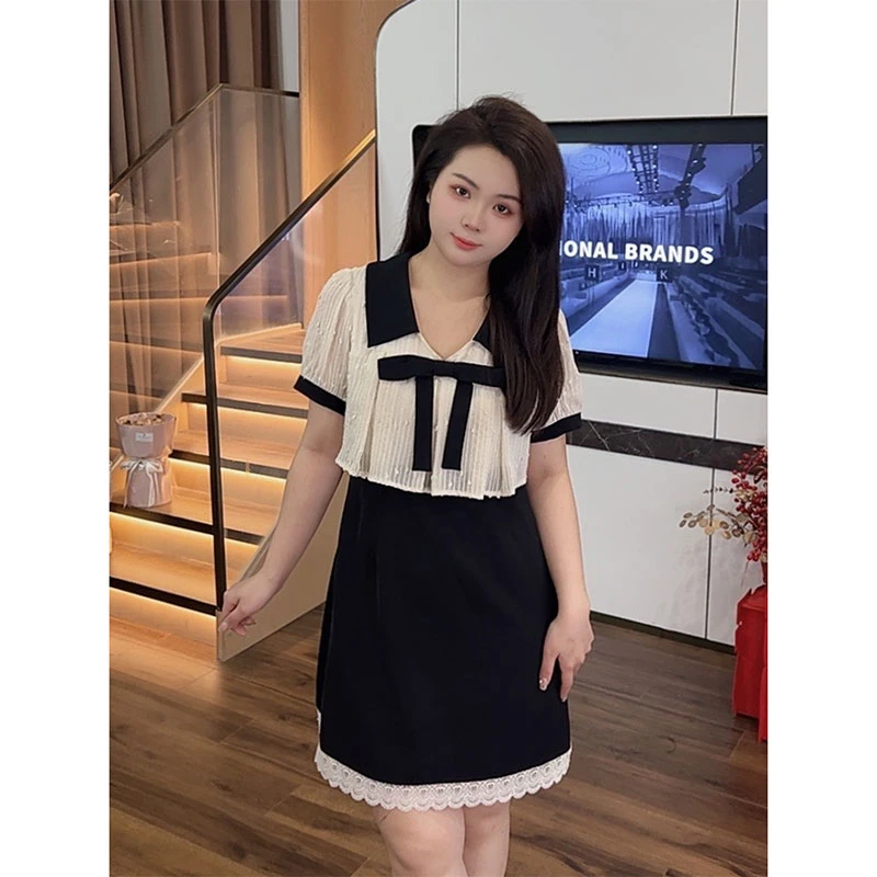 大梦微胖定制【DM691】遮肚气质减龄显瘦大码女装短袖连衣裙