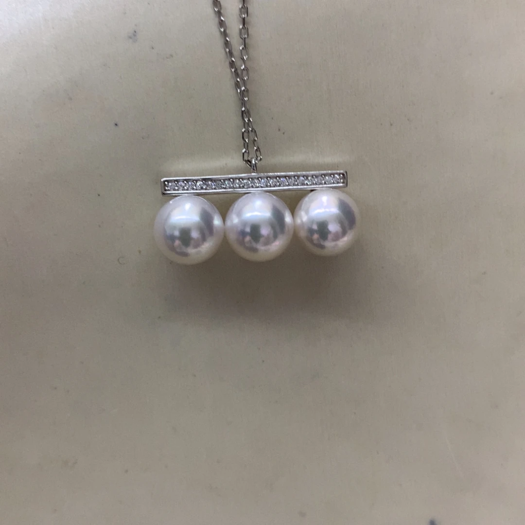 颈饰银S925镶嵌海水珍珠8-8.5akoya平衡木吊坠