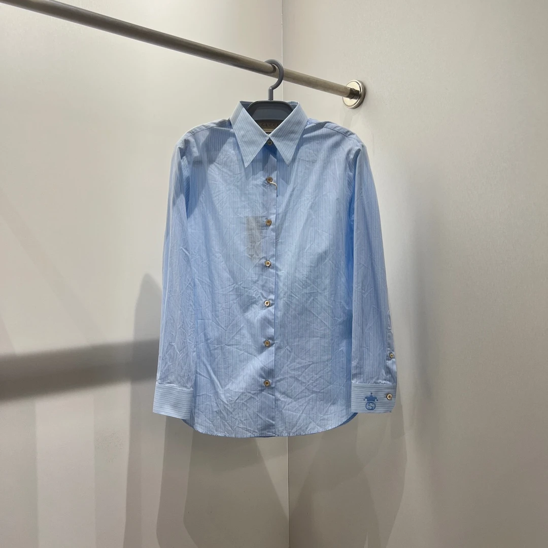99新 GUCCI/古驰 2cc542/天空蓝衬衫 棉 38码