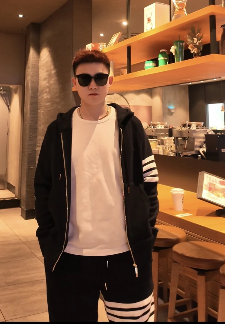 宽松型连帽套头拉链秋季纯色卫衣设计师款.tb外套 7087