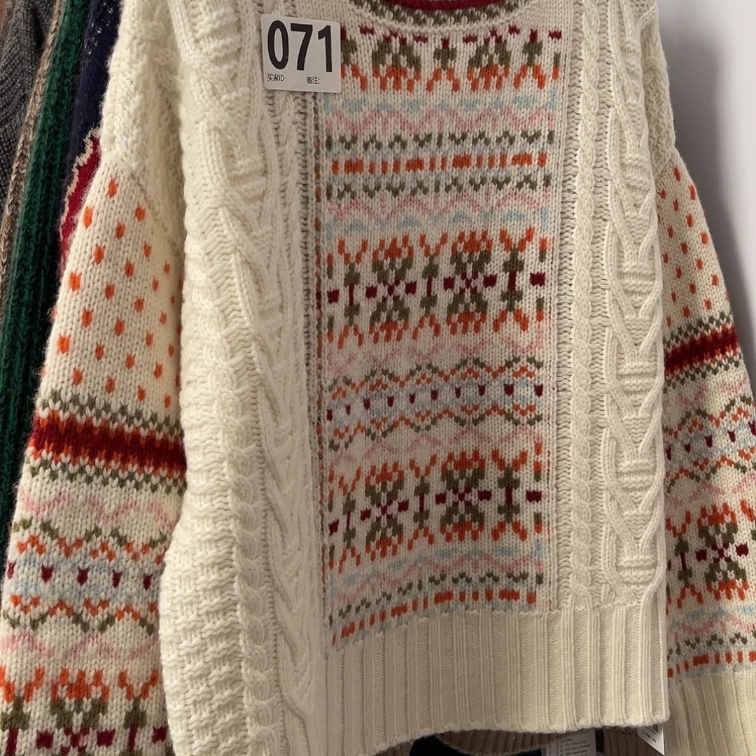 ****—071 菲尔岛 加厚 圆领 羊绒衫 白色