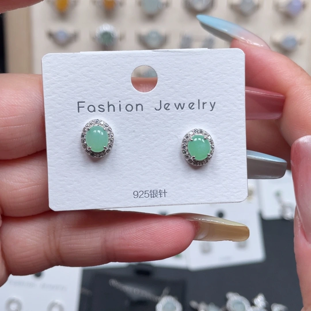 翡翠戒指银S925镶嵌耳钉