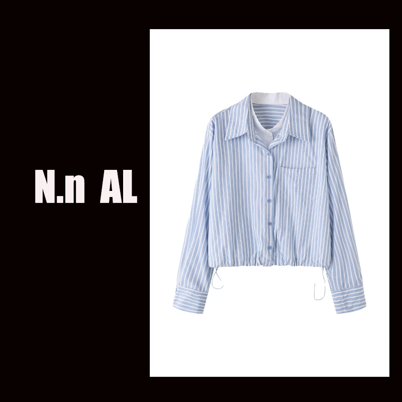 【32号】YUNAQIU 气质长袖蓝色时尚休闲百搭条纹韩版-9117