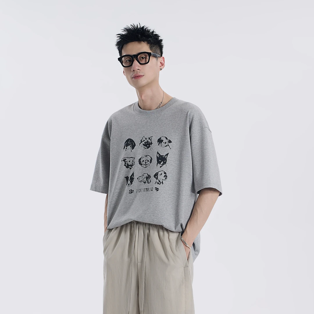 GCCDUPE77夏季猫狗派对短袖圆领百搭简约时尚高级感情侣T恤2626