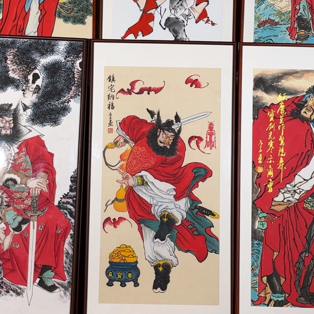 匿***、国画五福临门手绘作品