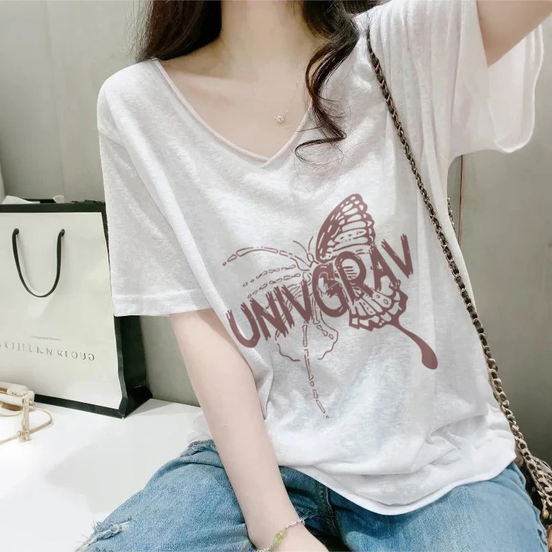 雪花棉圆领短袖T恤2025慵懒风新款宽松显瘦纯色上衣薄款夏季百搭