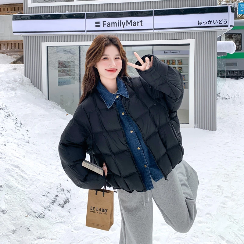 假两件牛仔拼接羽绒服2025冬季新款韩版ins保暖加厚90白鸭绒外套