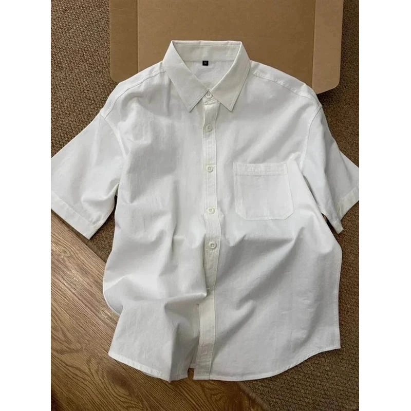 cleanfit纯色少年感简约短袖衬衫男薄款纯棉翻领衬衣潮牌痞帅半袖