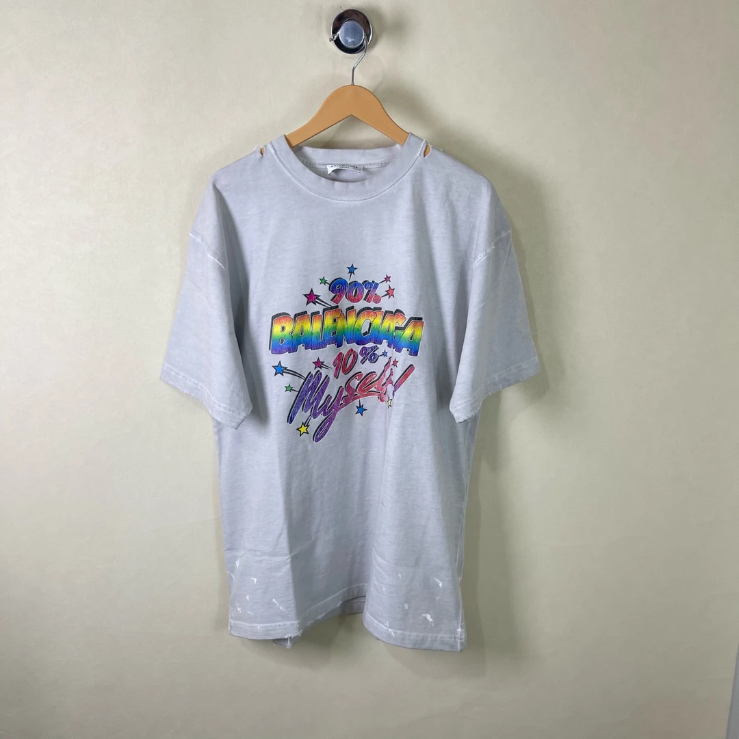 99新 Balenciaga/巴黎世家 彩虹做旧短袖/xs码 #323