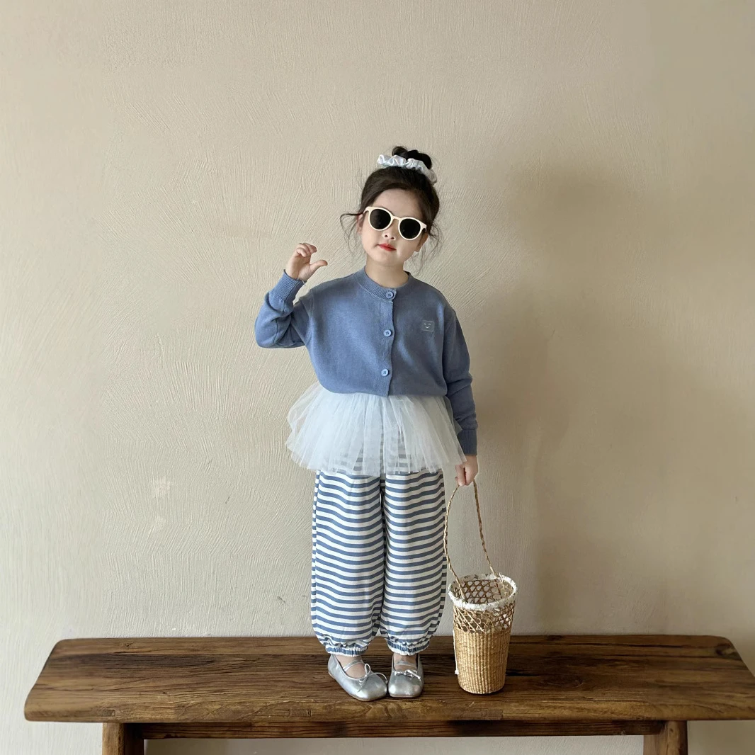 儿童韩版毛衣2025春季新款童装中小童宝宝针织上衣条纹卫裤纱裙