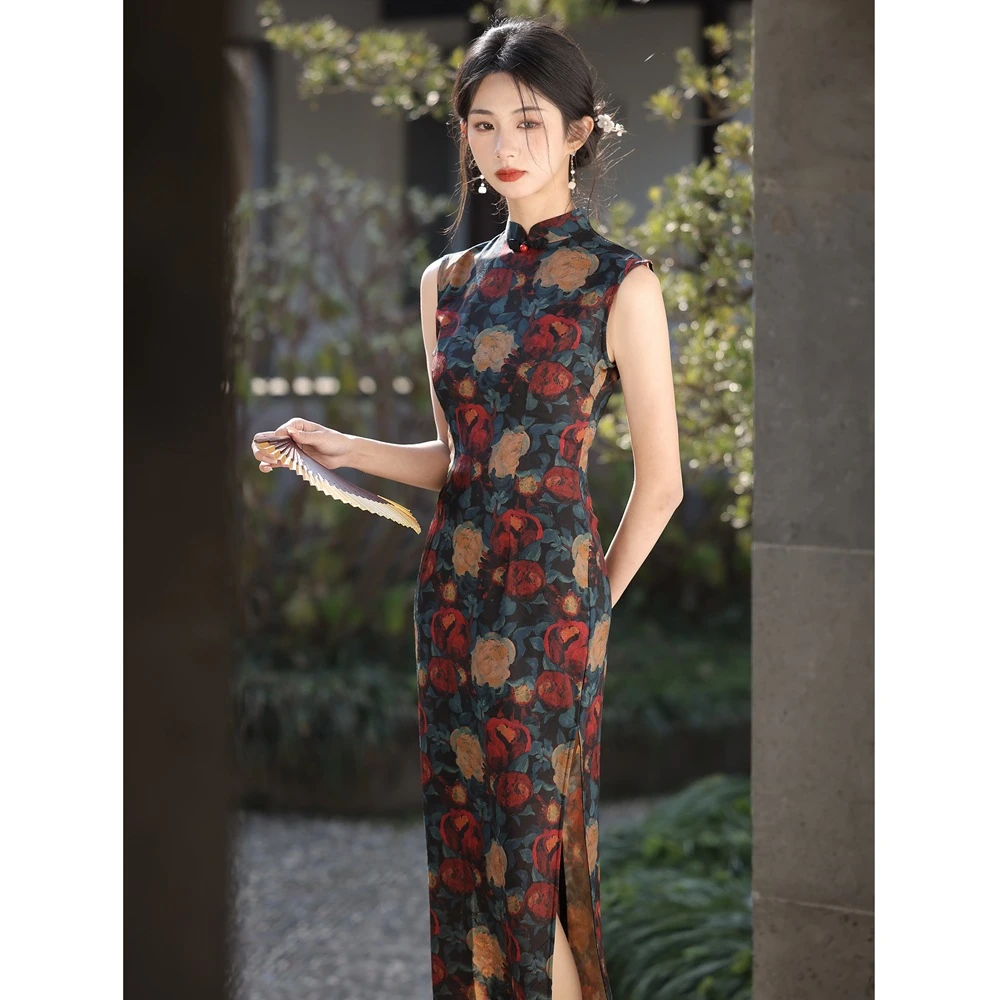 夏季新中式无袖旗袍优雅国风旗袍长款复古后妈裙2025气质新款