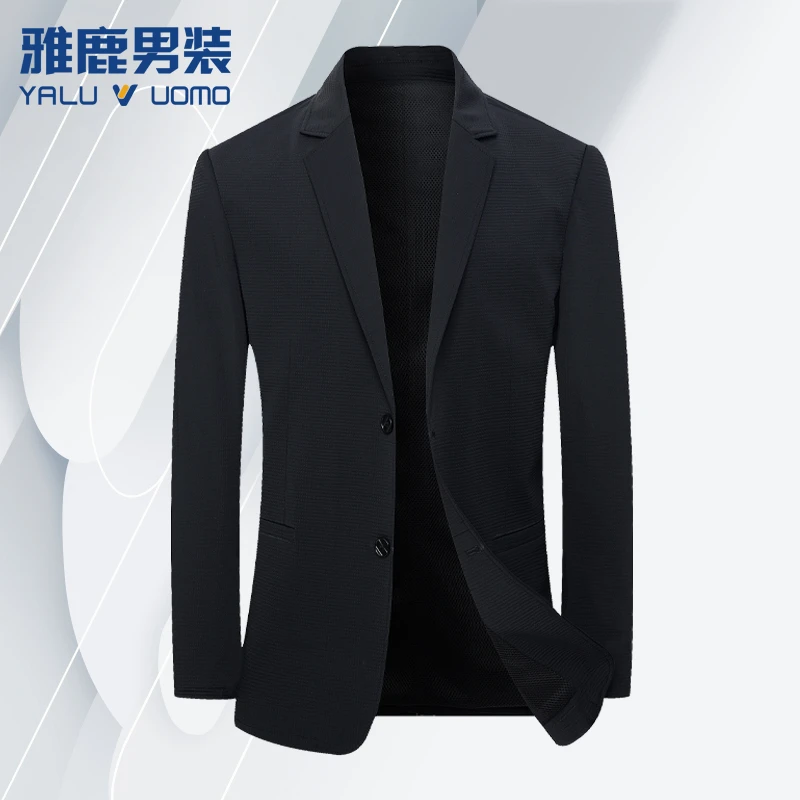 雅鹿男装春夏新款时尚防晒西服休闲透气西装外套冰丝透气纯色简约