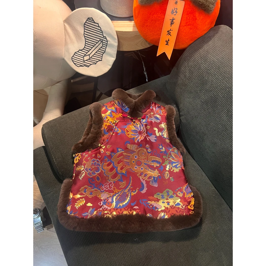 【琨萱】“龙行大运”24男童冬款年款织锦缎金丝提花夹棉马甲AU57S140