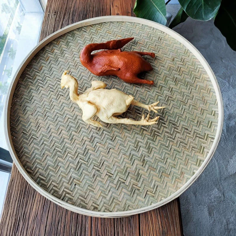 圆形竹匾家用手工编织簸箕平底无孔竹筛晒东西竹编织品头层竹皮