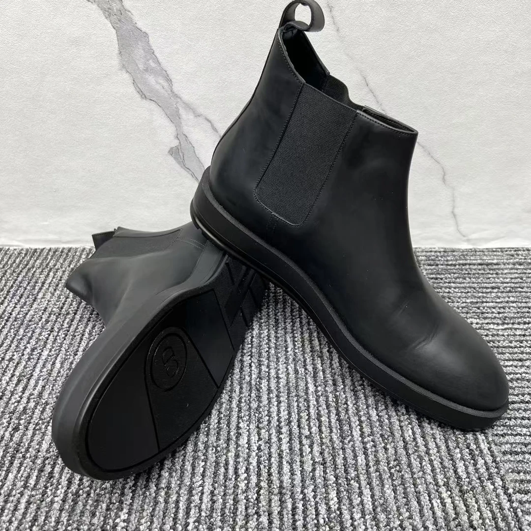 未使用 DIOR/迪奥 车缝线筒靴厚款短筒切尔西靴厚底圆头英伦