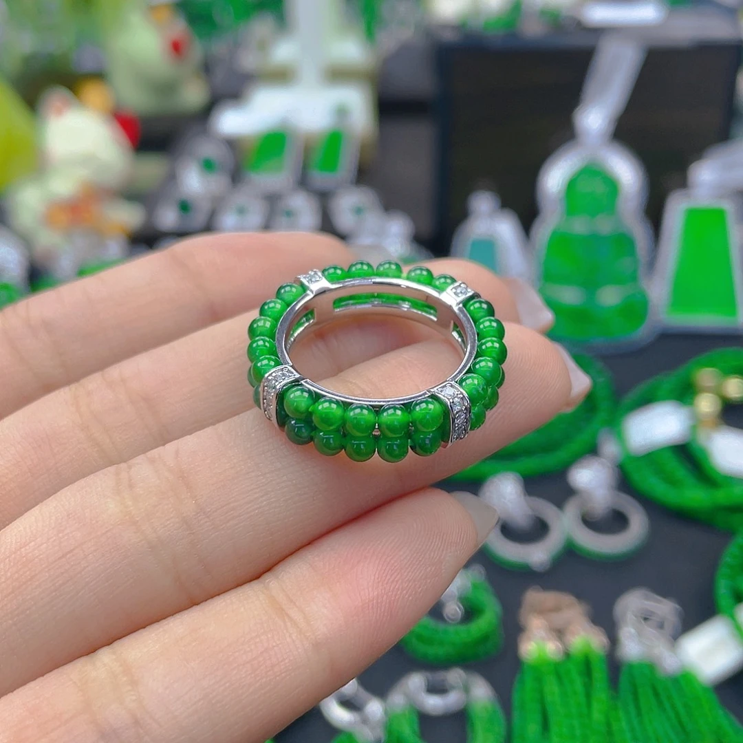 翡翠戒指银S925镶嵌天然A货翡翠