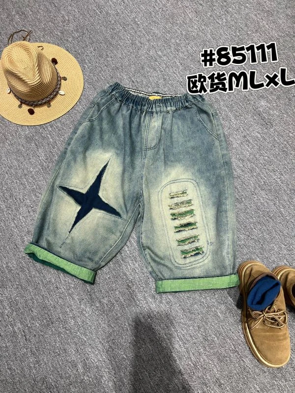 复古民族风牛仔裤女夏季新款六分哈伦裤薄款做旧水洗