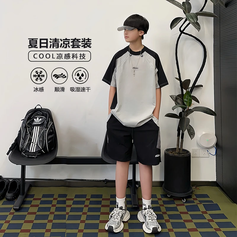 TZ1176小赖家青少年夏季舒适套装中大童时尚短袖上衣五分短裤潮