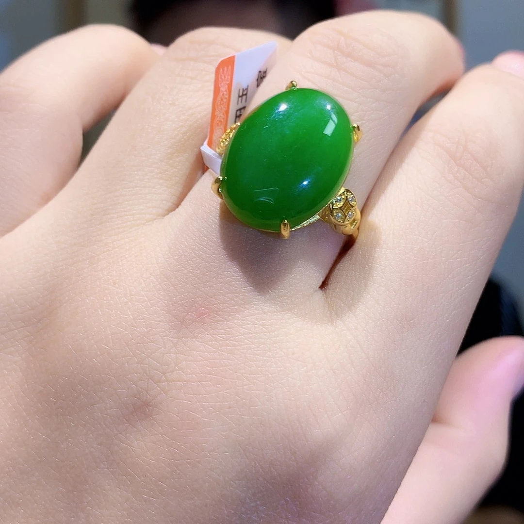 和田玉（碧玉）戒指银S925镀金镶嵌